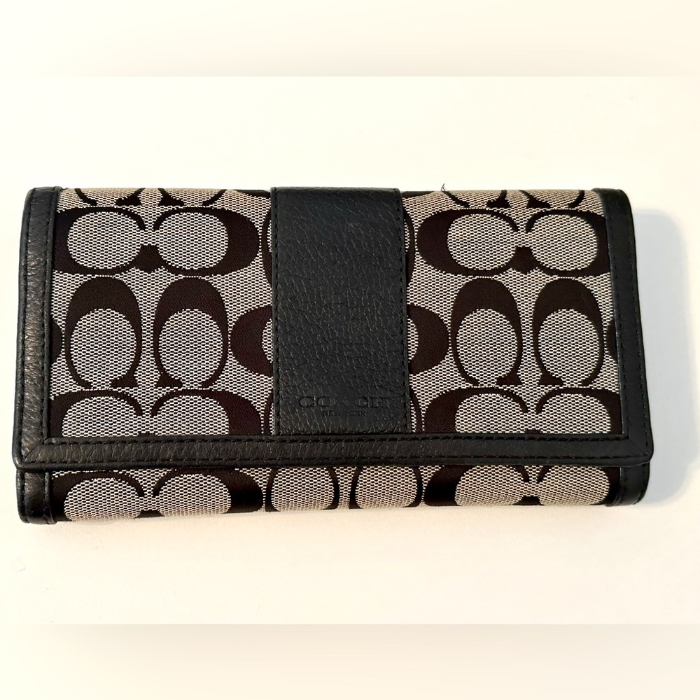 Black/Tan Coach Logo Canvas Wallet with Checkbook